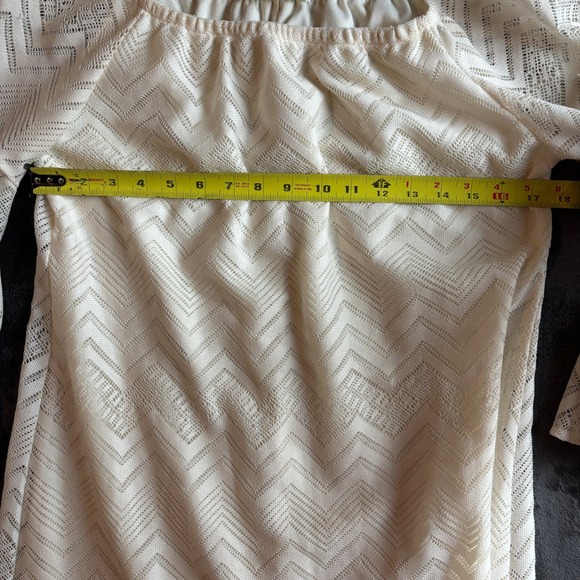 Rachel Kate Cream Chevron Lace Bell Sleeve Off The Shoulder Mini Dress L - Picture 6 of 7